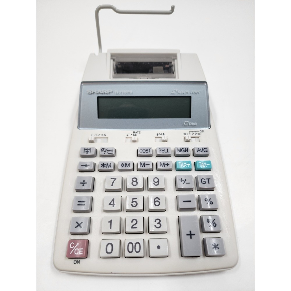 Sharp EL-1750PIII 2 Color Print 12 Digit Desktop Printing Calculator White